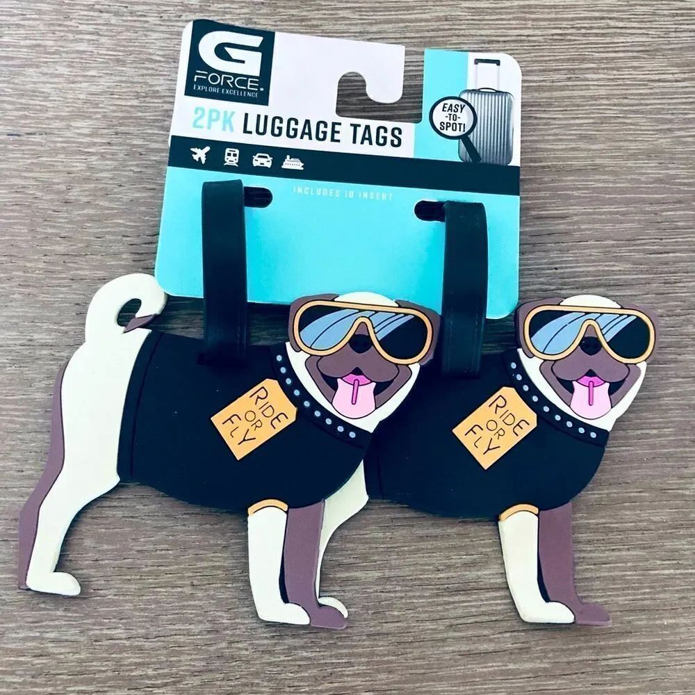 Pug Dog Biker Travel Luggage ID Tags Set